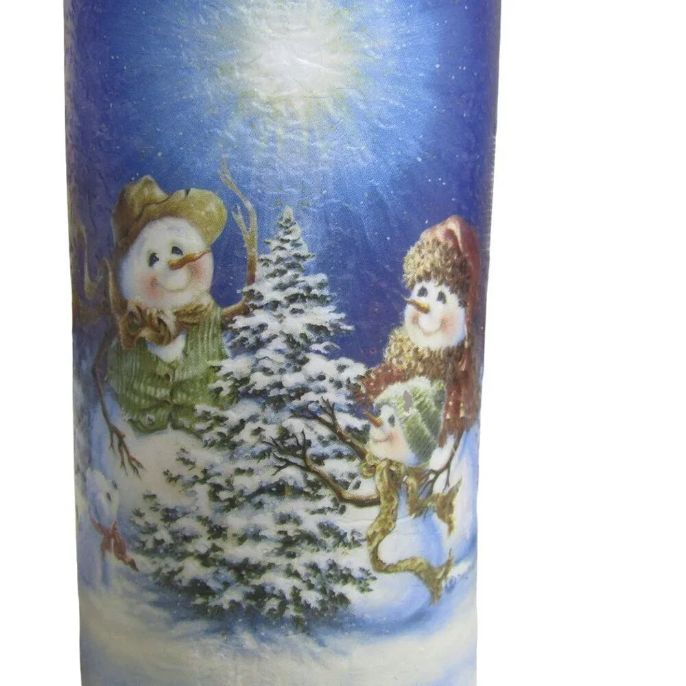 Holiday SNOWMAN NIB 3 Piece FLAMELESS LED Candle set Christmas Xmas Winter New